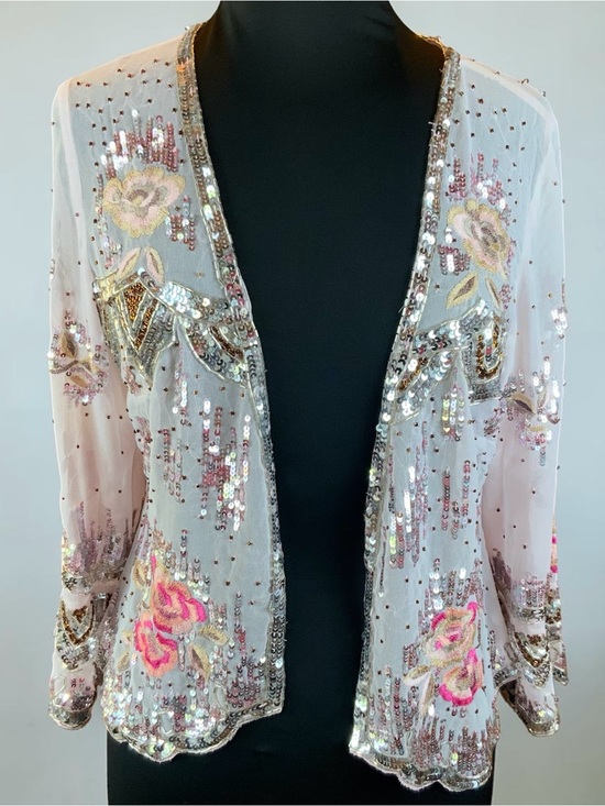 Tops - Embellished White Pink Gold Sequin Top Jacket As New Vintage style
